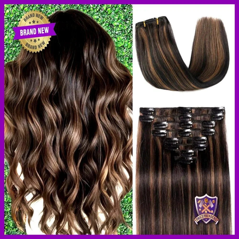 18 Inch Clip In Human Hair Extensions 100g Straight Seamless Double Weft